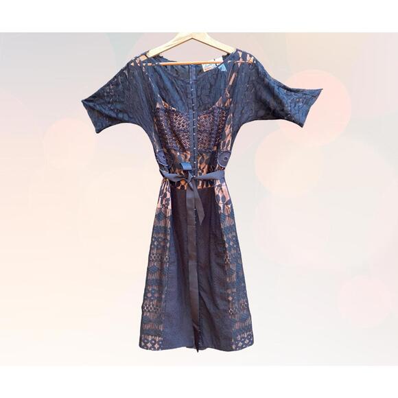 Anthropologie's Beguile by Byron Lars Floral Black Lace Overlay Nude Sheer Dress - Picture 1 of 9